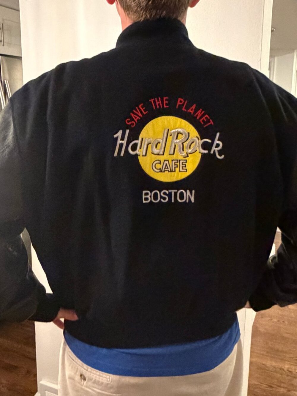 🎸🖤 VINTAGE Hard Rock Cafe BOSTON Varsity Bomber Jacket — Men's XL 🖤🎸